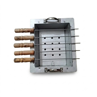 Picture of BBQ Grill Tin Made Maker with 5 stick - Silver -Silver