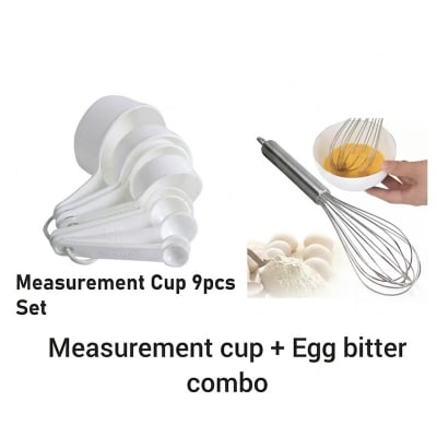 Picture of COMBO 2X Measerment Cup Set 9 piece set - White & Hand Egg Bitter - Silver -White