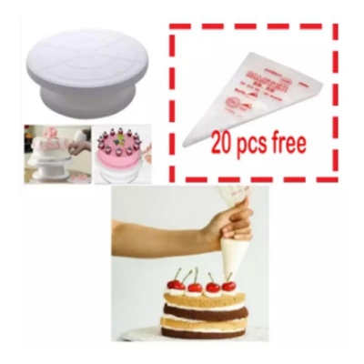Picture of (2pcs set) Cake Turn Table+20 pcs cake poly free -White