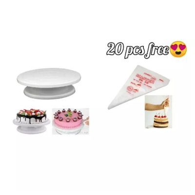 Picture of (2pcs set) Cake Turn Table+20 pcs cake poly free -White