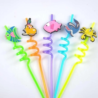 Picture of Cute Cartoon Fish Drinking Straw - 4 pcs -Multicolor