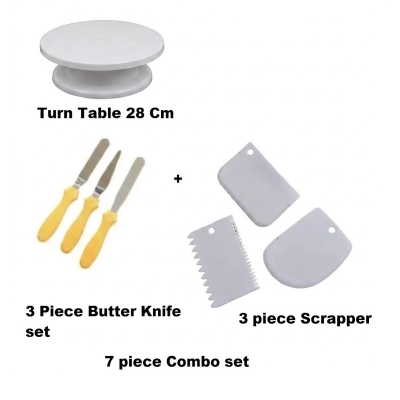 Picture of (7 pcs set) Turn table 28 Cm +3 pcs cake knife set + 3pcs plastic scraper -Multicolor