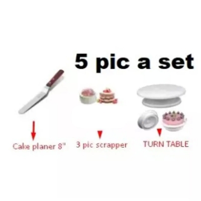 Picture of 5 pieces a set Turn table+3 pcs scraper + cake planer 8" -White