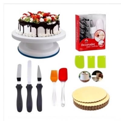 Picture of A deal Cake Turntable, 12 Piece Cake Decorating Nozzle Set, 3 in 1 Multi Function nife Set, 3 Side Scrapper,Cake Board 5 Piece, Silicon Spatula Brush Set -Multicolor