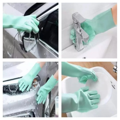 Picture of Reusable Multipurpose Magic Silicone Dishwashing Gloves Wash Scrubber Cleaning Gloves -Blue