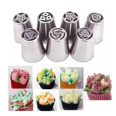 Picture of 7 Pcs/Set Stainless Steel Nozzles For Cake Decoration -Silver