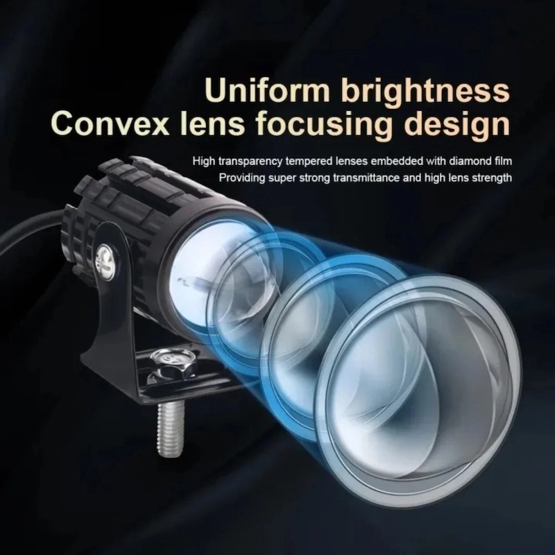 Picture of 2Pcs Universal Motorcycle Led Headlight Projector Lens Dual Color Atv Scooter Driving Lamp Fog Light Auxiliary Spotlight Lamp