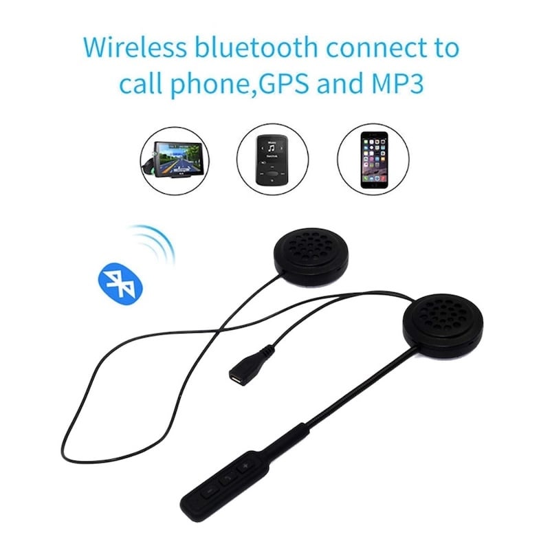 Picture of Wireless Motorcycle Helmet Headset Work With Bluetooth, Motorcycle Intercom Headset -  Black