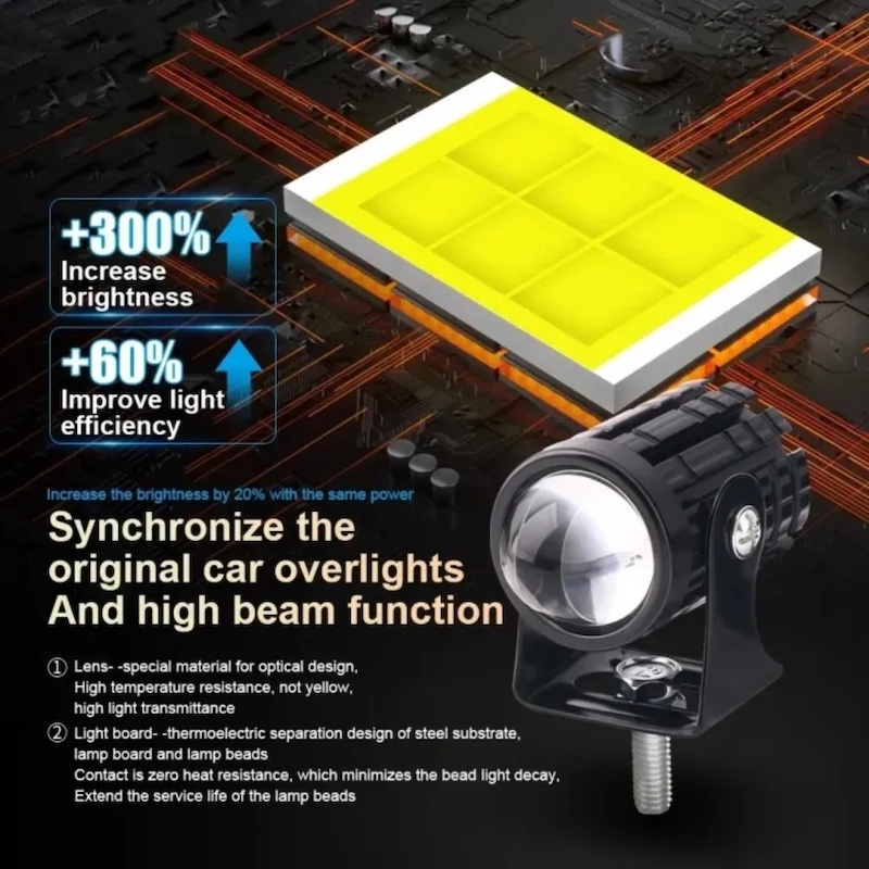Picture of 2Pcs Universal Motorcycle Led Headlight Projector Lens Dual Color Atv Scooter Driving Lamp Fog Light Auxiliary Spotlight Lamp