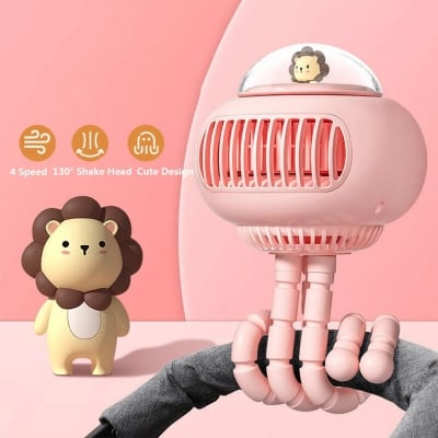 Picture of Clip-On USB Stroller Fan - Portable Rechargeable Handheld Bladeless Electric Fan, 2-Way Rotation Cooling for Baby Stroller,