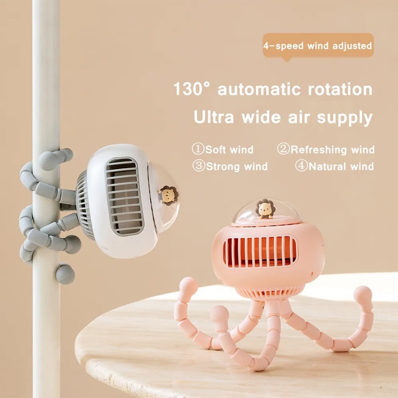 Picture of Clip-On USB Stroller Fan - Portable Rechargeable Handheld Bladeless Electric Fan, 2-Way Rotation Cooling for Baby Stroller,