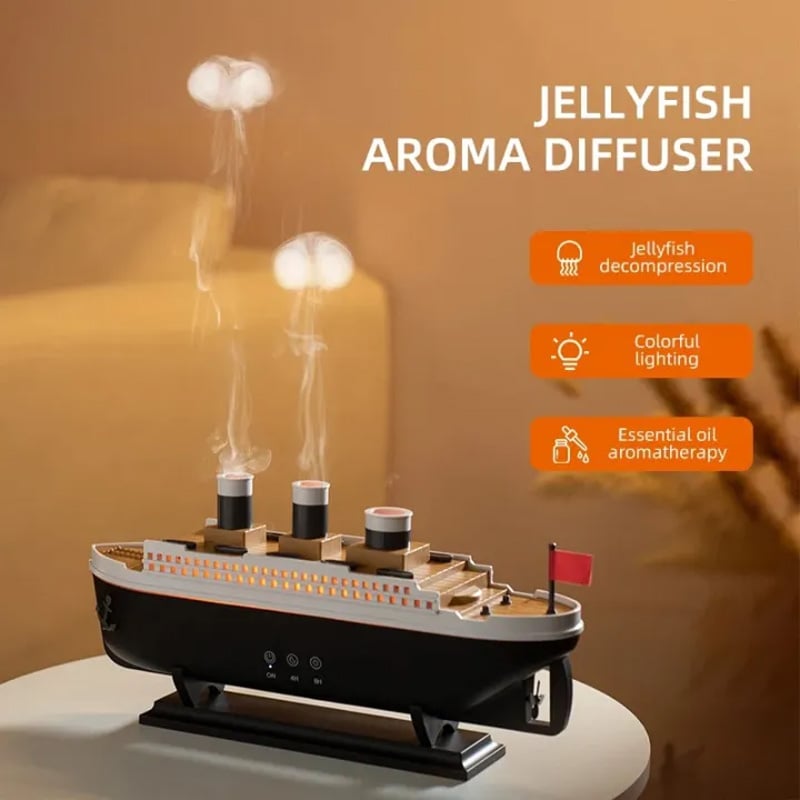 Picture of Ship Model Essential Oil Diffuser | 250ml Ultrasonic Humidifier with Jellyfish Smoke Ring Effect