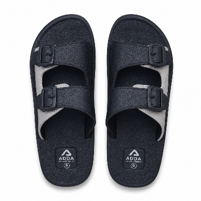 Picture of ADDA Men’s Black Buckle Sandals – Stylish, Comfortable, Slip-On Slides Office, Daily & Casual Wear Black