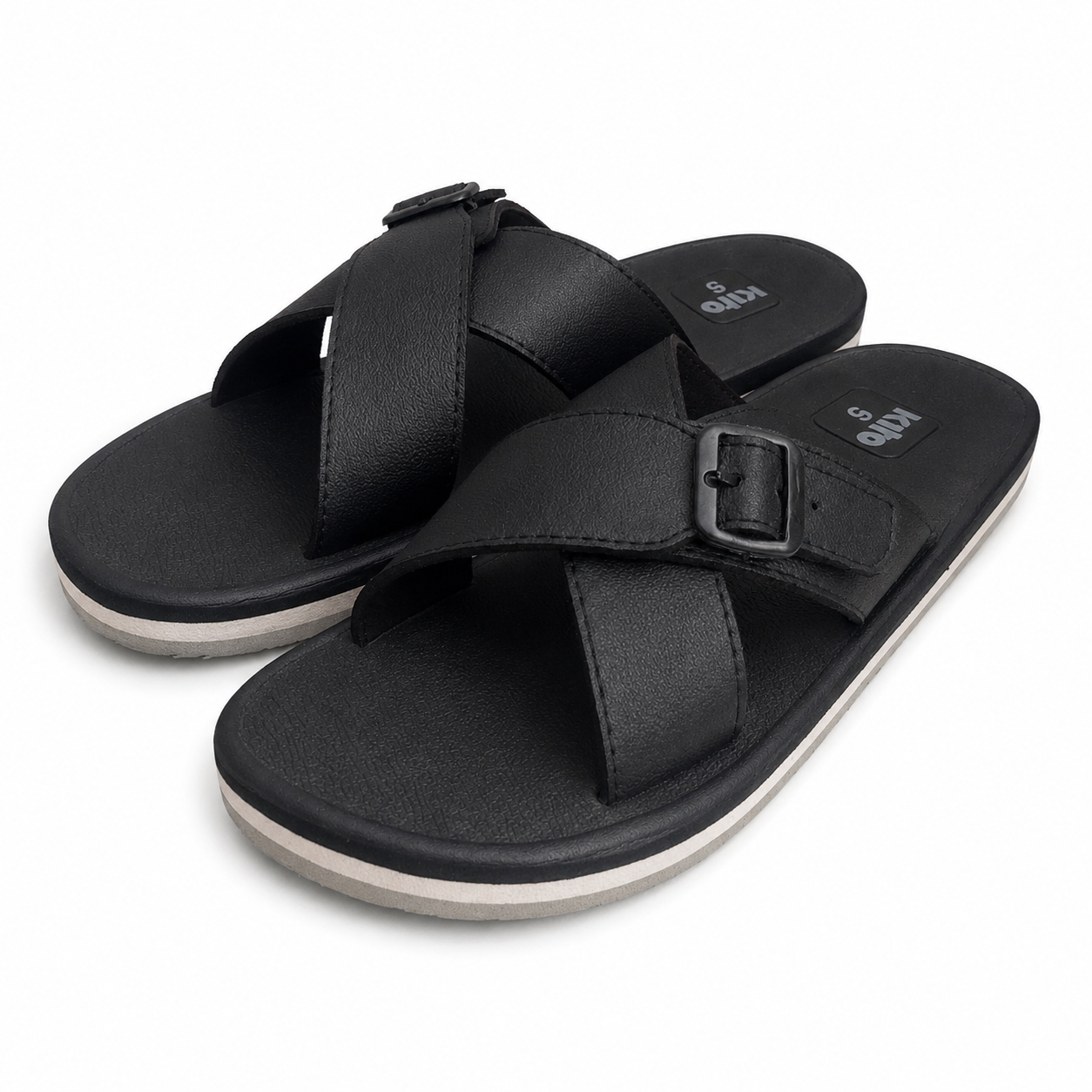 Picture of Kito Ethnic Slides for Men – Lightweight, Waterproof, Anti-Skid, Slip-On  Sandals Black