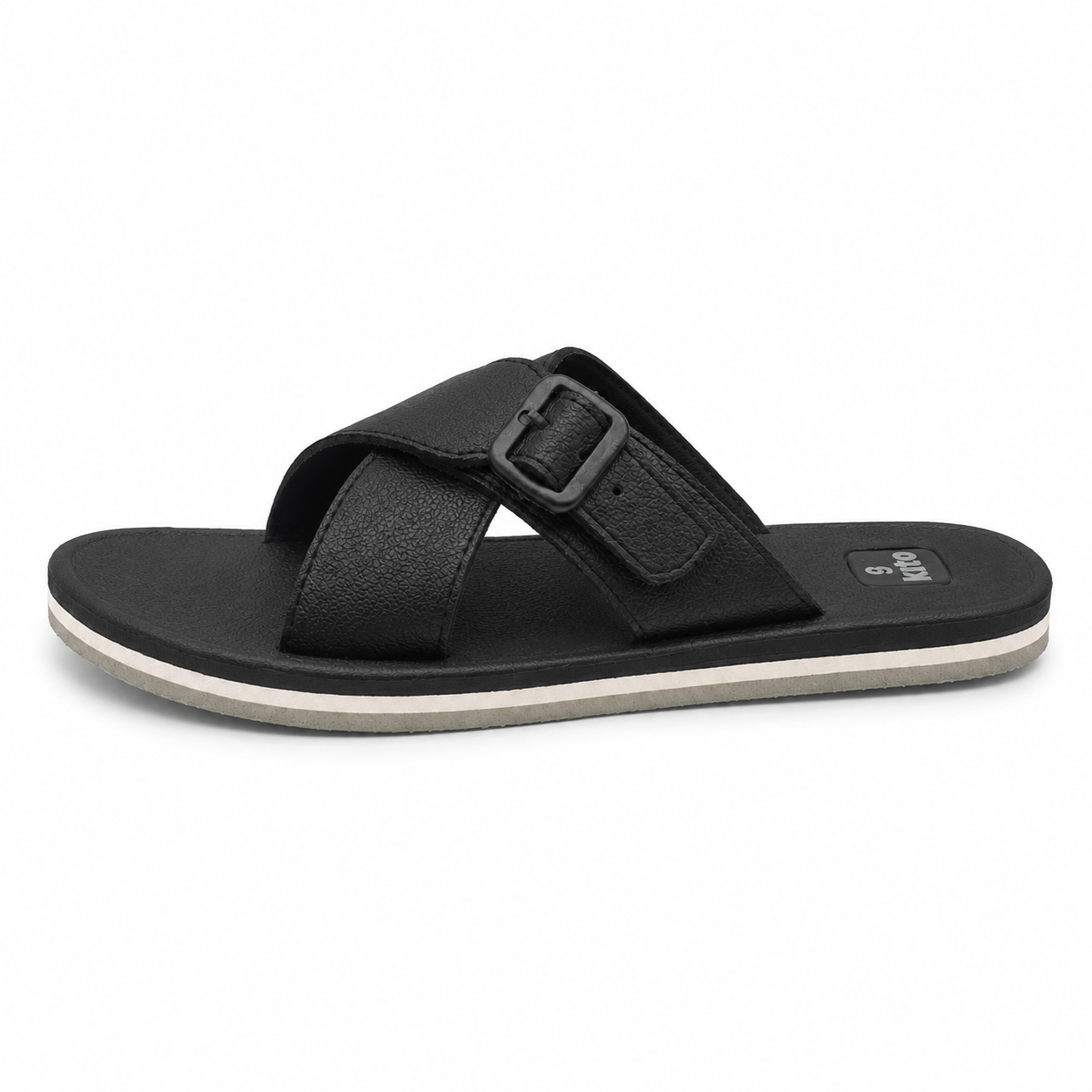 Picture of Kito Ethnic Slides for Men – Lightweight, Waterproof, Anti-Skid, Slip-On  Sandals Black
