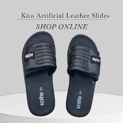 Picture of Kito Men’s Soft Slides – Stylish Lightweight Anti-Slip Slip-On Sandals | Cushioned Footbed, Premium Artificial Leather | Sizes 5–8 (39–42) — DeshiWalk Black