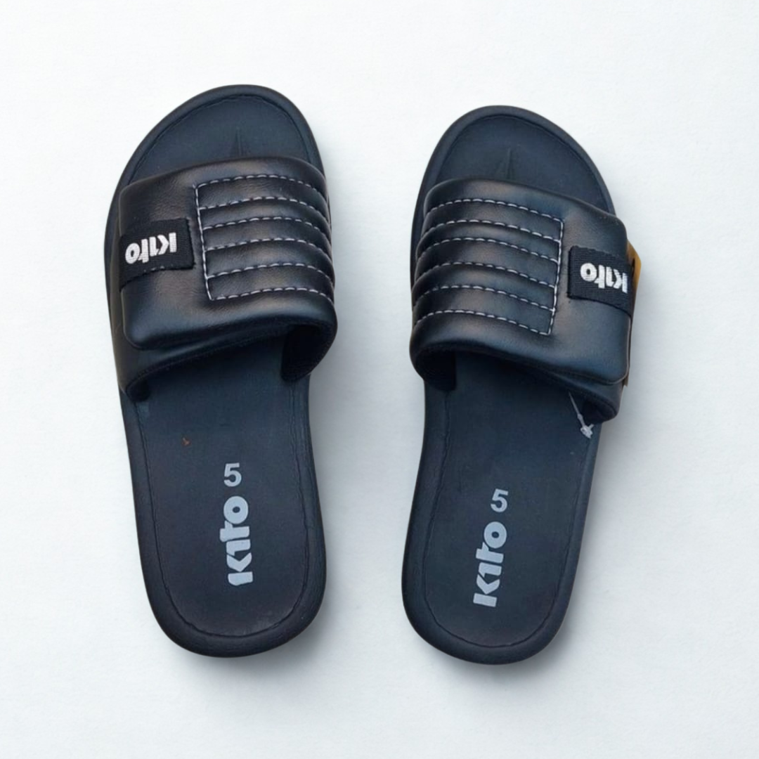 Picture of Kito Men’s Soft Slides – Stylish Lightweight Anti-Slip Slip-On Sandals | Cushioned Footbed, Premium Artificial Leather | Sizes 5–8 (39–42) — DeshiWalk Black