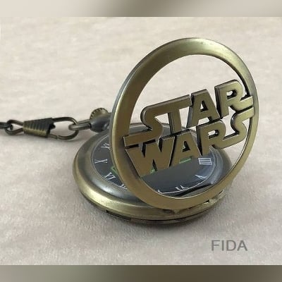 Picture of Bronze Star Wars Quartz Pocket Watch Necklace Pendant Fob Chain Fashion clock Gift for Boy Cool Hollow Roman Clock Bronze 