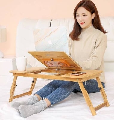 Picture of Laptop Notebook Table duel cooling fan Adjustable Stand Bed Tray computer Desk Portable Foldable wooden 