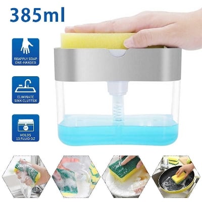 Picture of Pump Soap Dispenser 2 In 1 Detergent Dispenser Sponge Caddy Holder Dish Soap Dispenser with Washing Sponge  For Kitchen Multicolor 