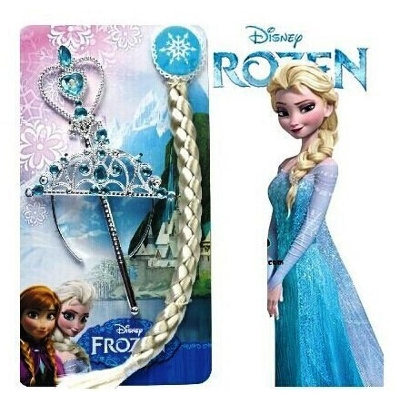 Picture of 3Pcs/set Girls Elsa Anna Princess Crown Hair Accessories Tiara Kids Crown Headwear Magic Wand Cosplay Multicolor 