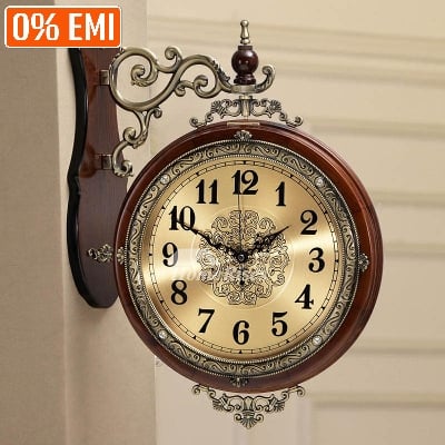 Picture of Wooden Large Station Wall Clock dual Side same design clock antique design Brown 