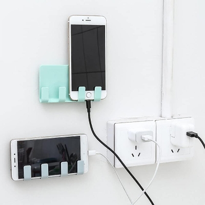 Picture of Mobile Phone Holders Phone Charger Wall Mounted 4 Hooks Storage Hanger Rack Bathroom Hanging Holder Mobile charger stand Multicolor 