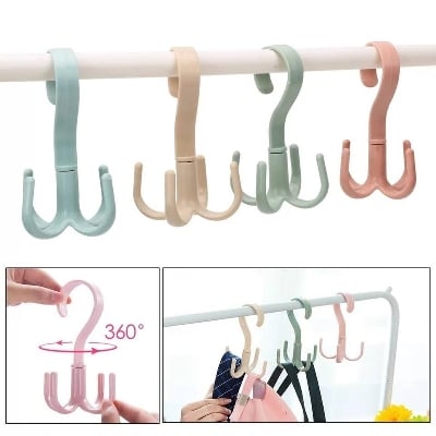 Picture of 1Pcs 360 Degree Rotated 4 Hooks Plastic Hanger Clothes Ties Bag Holder Hanging Rack Shelf Storage Organizer Scarf Hook Multicolor 