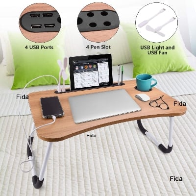 Picture of Portable Laptop Desk with Cup Holder USB Port Bed Table Built-in Slot for Phone Tablet Perfect Drawing Table Lap Writing Desk for Floor & Bed Multicolor 