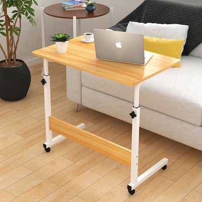 Picture of Portable Foldable Height Adjustable Studying Desk Bedside Laptop Table Brown 