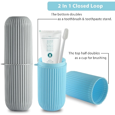 Picture of 2 Pack Toothbrush Holder | Toothbrush Box | Capsule Shape Toothpaste Holder | Brush Holder for Travel | Plastic Brush Holder | Bathroom Toothbrush Kit | Multicolor Multicolor 