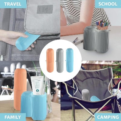 Picture of 2 Pack Toothbrush Holder | Toothbrush Box | Capsule Shape Toothpaste Holder | Brush Holder for Travel | Plastic Brush Holder | Bathroom Toothbrush Kit | Multicolor Multicolor 
