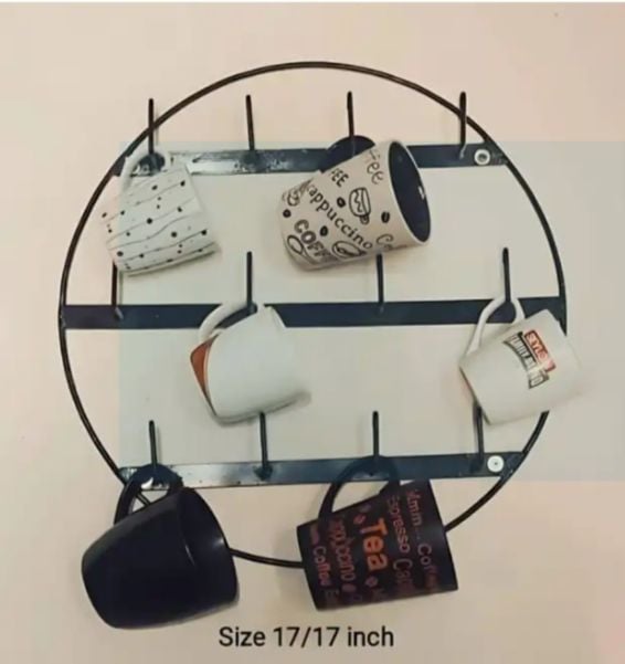 Picture of Cutlery Kitchen Rack Wall Mounted Cup Holder Storage Mug Hooks Display Organizer for Jars, Tea Cups, Coffee Mugs and More Black 