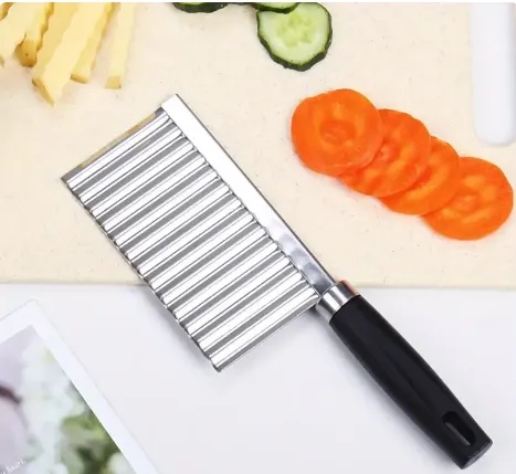 Picture of Multifunctional Stainless Steel Potato Cutter Wave French Fries Slicer Vegetable Cutter French Fries Kitchen Silver 