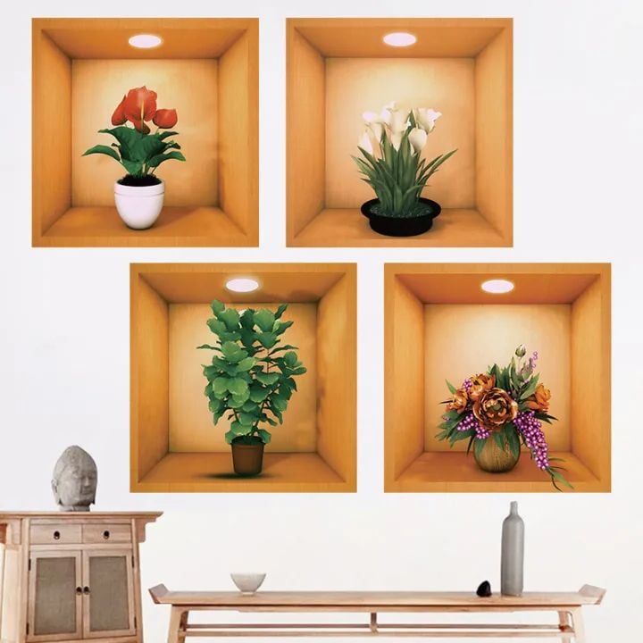 Picture of 2pcs Potted Plant Illustration Decoration Sticker Wall Sticker Self-Adhesive PVC Living Room Wall Pediments Plant Multicolor 