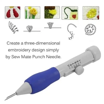 Picture of Embroidery Punch Needle Kit Stitching Tool Set Magic Embroidery Needle Pen Weaving Tool Knitting DIY Sewing Tools White 