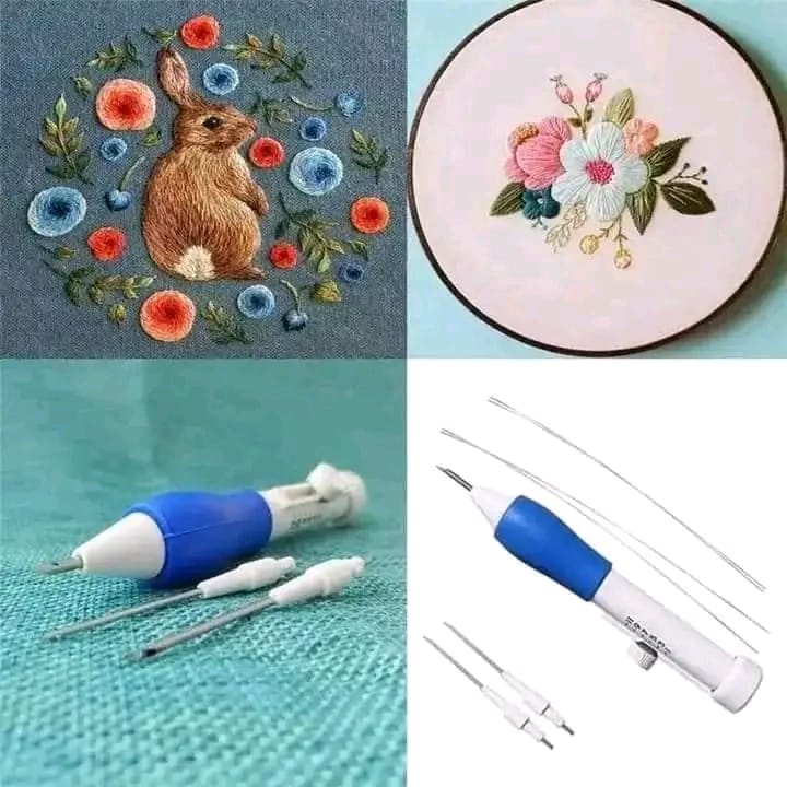 Picture of Embroidery Punch Needle Kit Stitching Tool Set Magic Embroidery Needle Pen Weaving Tool Knitting DIY Sewing Tools White 