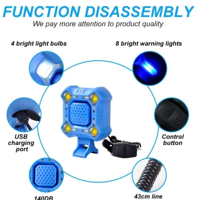 Picture of Bicycle Bell Lamp Cycling Light 1200mAh Electric Horn Waterproof USB Charging Loud Alarm Security Bicycle Bell Multicolor 