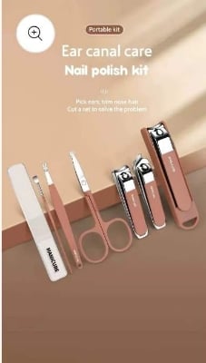 Picture of Stainless Steel Nail Clipper Set with Grooming Tools, Non-Slip Handles, Personal Care Nail Cutter Kit With Portable Case for Men & Women (Brown)  