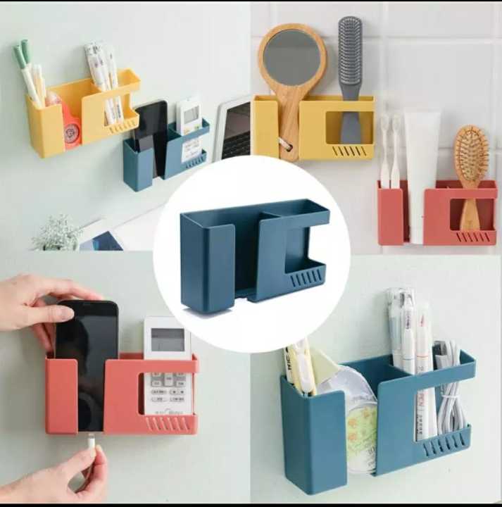 Picture of 1 Pcs Wall Mounted Organizer Remote Control Storage Box Mobile Phone Plug Wall Holder Charging Multicolor 