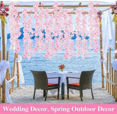 Picture of 1pcs Artificial Cherry Blossom Flower Vines Artificial Flowers for Outdoors Hanging Silk Flowers Garland for Pink 