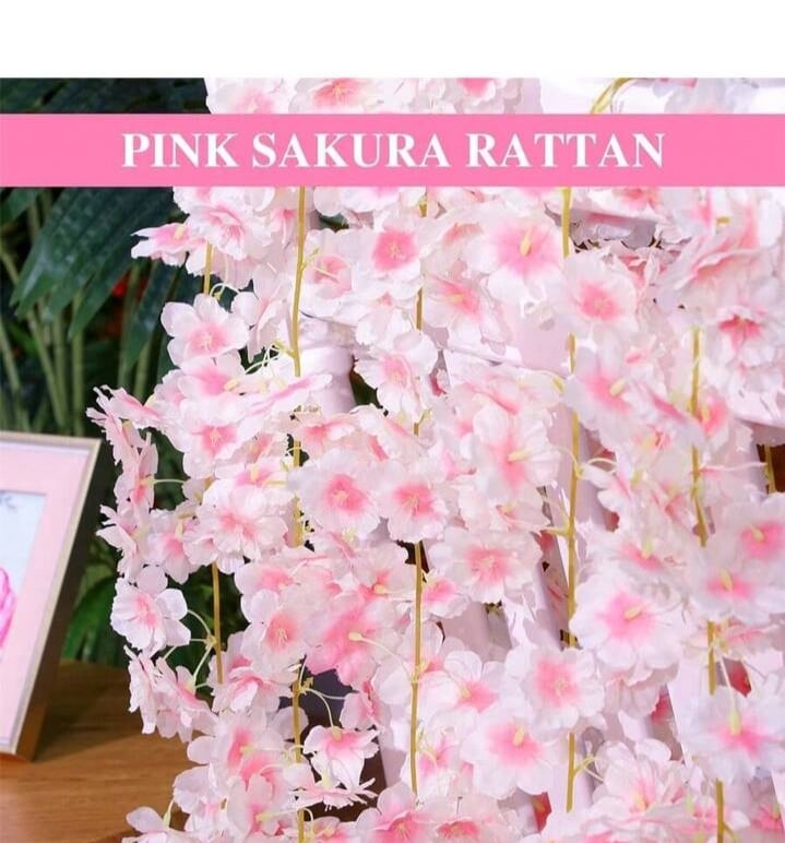Picture of 1pcs Artificial Cherry Blossom Flower Vines Artificial Flowers for Outdoors Hanging Silk Flowers Garland for Pink 