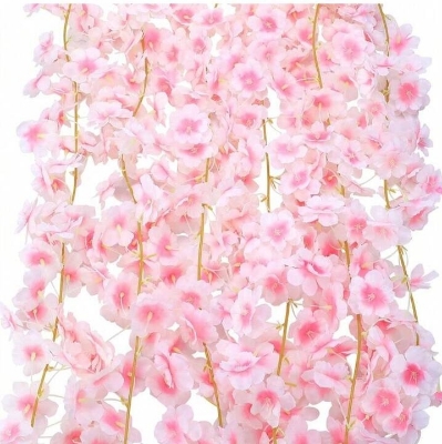 Picture of 1pcs Artificial Cherry Blossom Flower Vines Artificial Flowers for Outdoors Hanging Silk Flowers Garland for Pink 