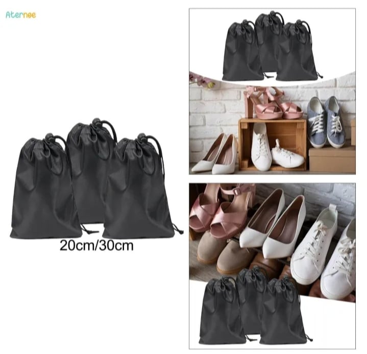 Picture of 2 Pcs Shoe Bags, Drawstring Travel Organizers Bag, Dustproof Multipurpose Drawstring Pouch, Drawstring Shoes Storage Bag, 30cm length Black 