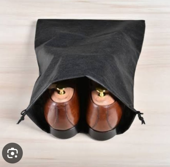 Picture of 2 Pcs Shoe Bags, Drawstring Travel Organizers Bag, Dustproof Multipurpose Drawstring Pouch, Drawstring Shoes Storage Bag, 30cm length Black 