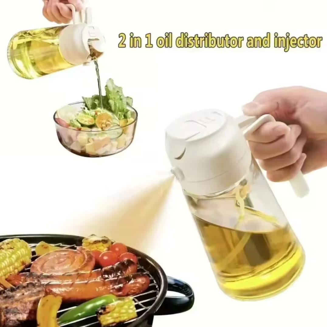 Picture of Oil Sprayer 2 in 1 for Cooking, 16oz/500ml Glass Oil Spray Bottle with Pourer, Food-grade Oil Dispenser White 