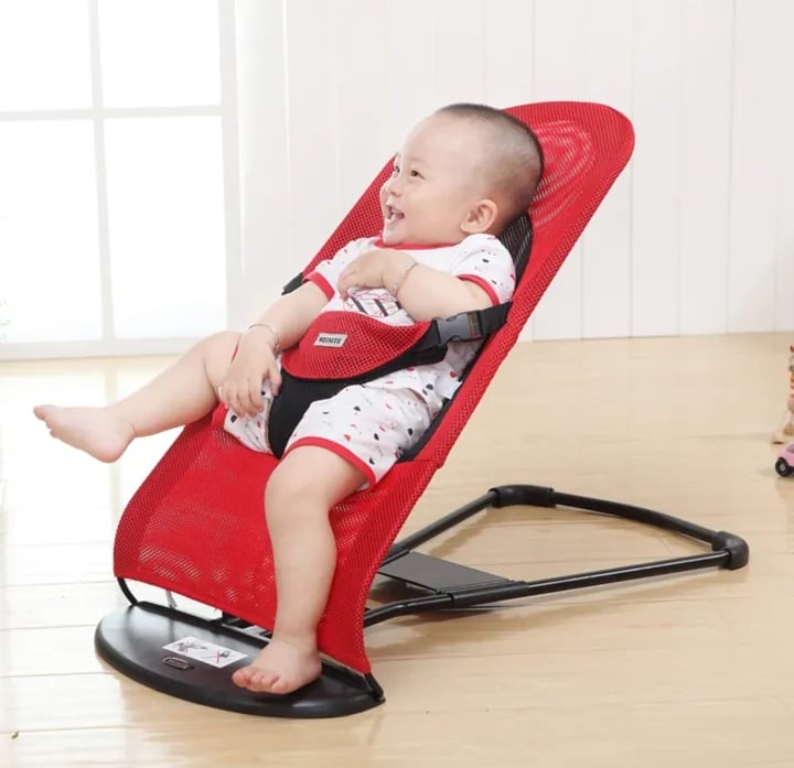 Picture of baby Rocking Chair, Portable baby bouncing  Bed, 4 Adjustment Modes baby Bouncer Chair, baby Resting Snoring Chair, Foldable Sofa Red 