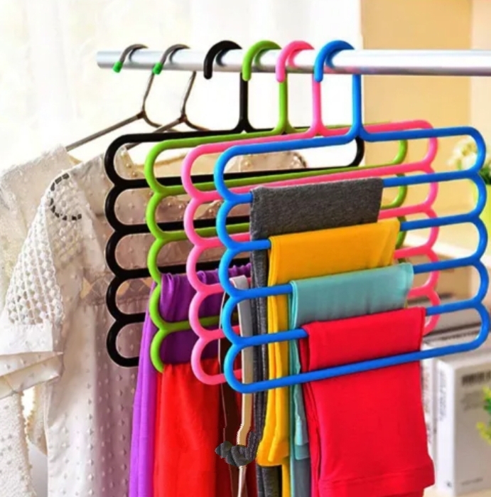 Picture of 2 PCS, Magic Hanger 5Layer Anti-Slip Multi-Purpose and Multi-Functional Magic Multiple Layer Trousers Hangers Multicolor 