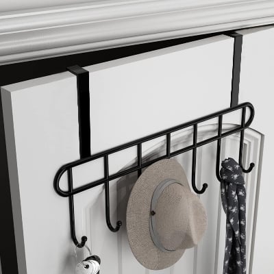 Picture of Functional metal Over The Door 7 Hook Hanger Organizer | Wall Hook Rack | for Hanging Clothes | Door Black 