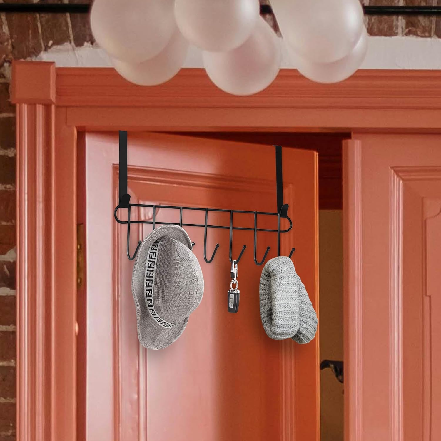Picture of Functional metal Over The Door 7 Hook Hanger Organizer | Wall Hook Rack | for Hanging Clothes | Door Black 